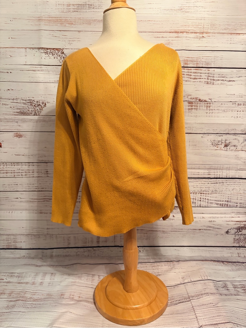 Ashley Stewart Mustard Wrap-Front V-Neck Sweater